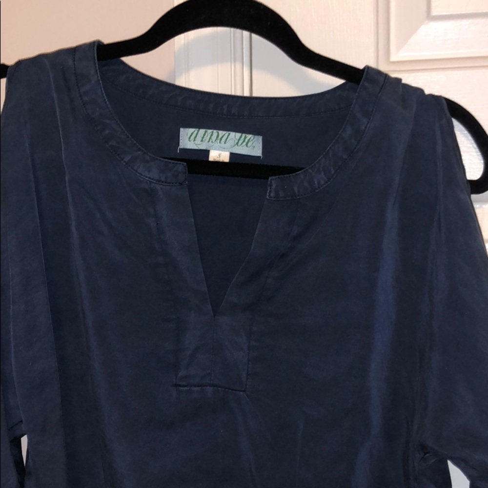 francesscas navy blue v neck top